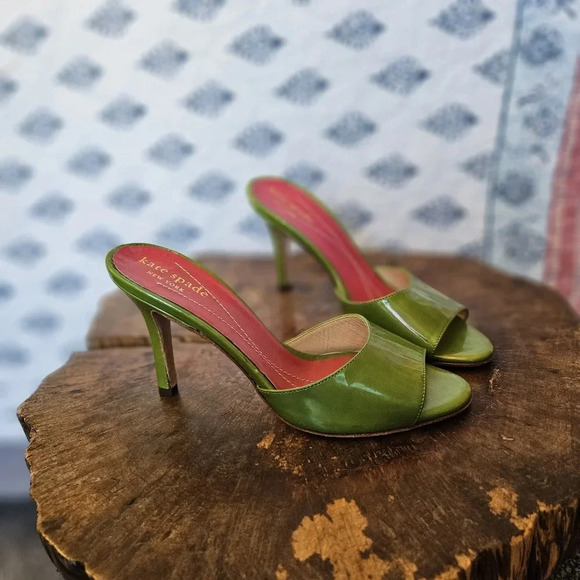 Kate Spade Italian Vintage 70s Dress Slide Green Iridescent Shimmer Heels 5 - Picture 7 of 11